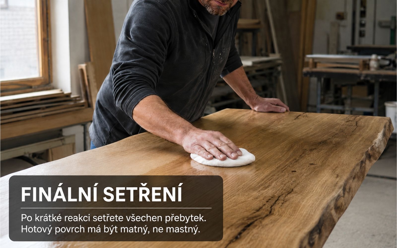 Technik finálně stírá přebytek Oil Plus 2C čistým bílým padem